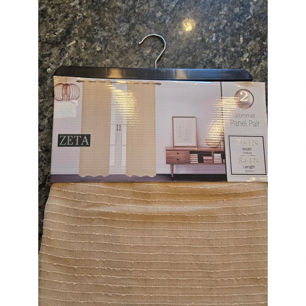 Zeta‎ Taupe Textured Grommet Curtain Panel Pair 76 x 84 Modern Window Treatment